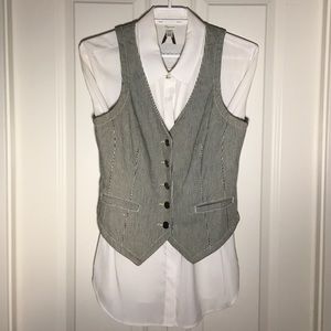 JACOB Black and White Pinstripe Button Down Vest